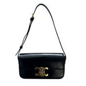 Celine Claude Shoulder Bag Black Shiny Calfskin
